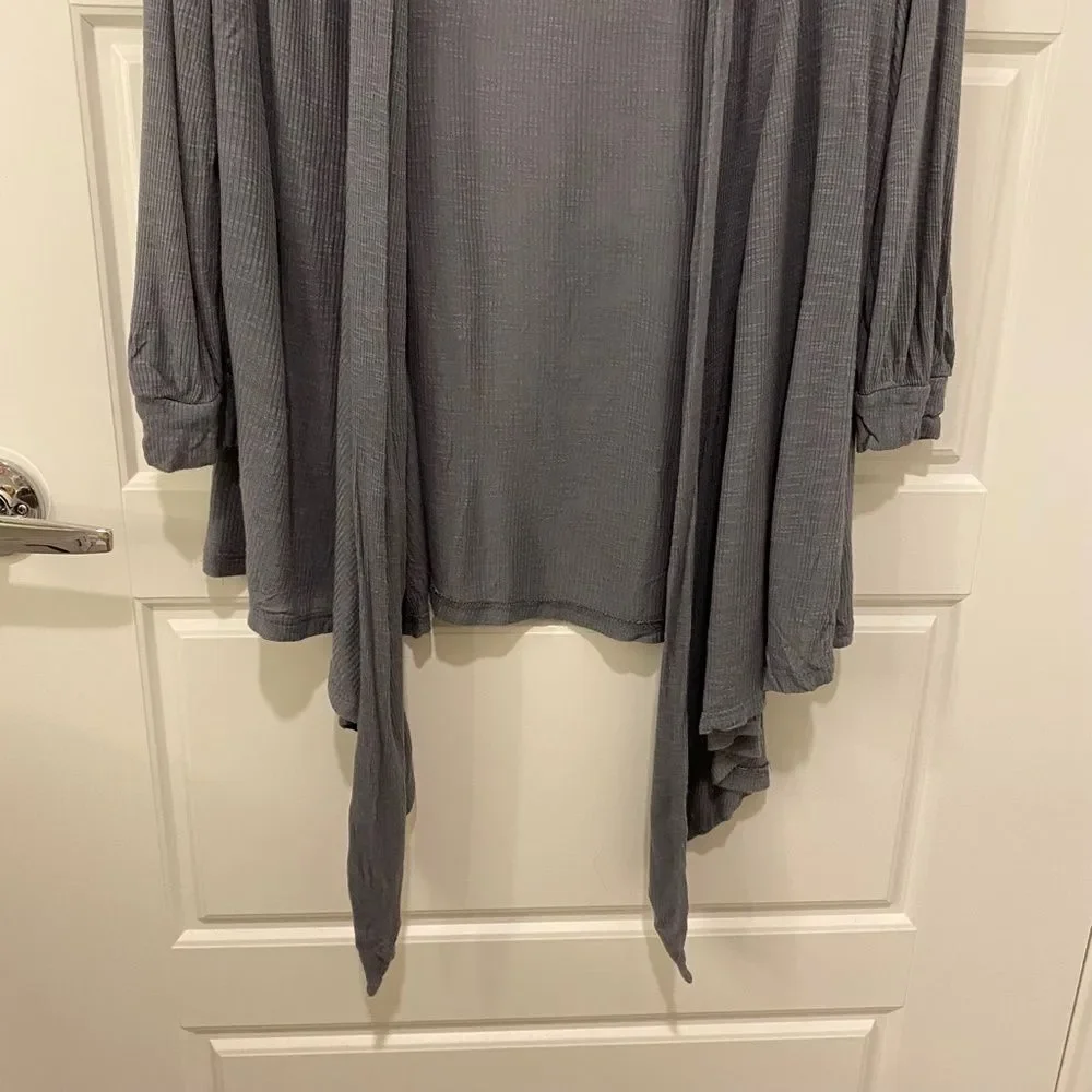 H.I.P Gray Waffle Knit Asymmetrical Open Front Tie Layering Cardigan Medium